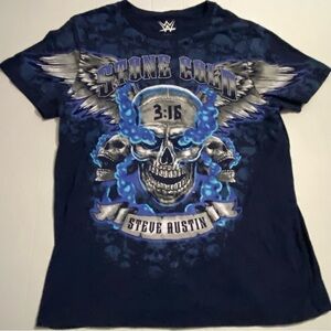 WWE stone cold Steve Austin wrestling T shirt L blue skull graphic